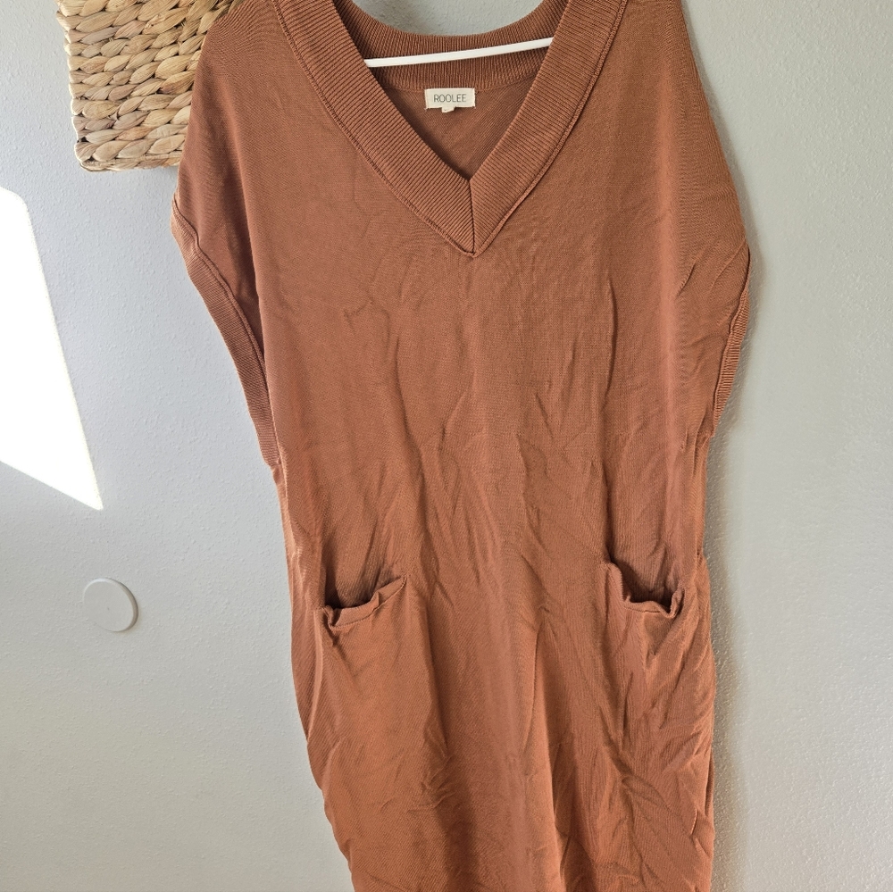 Roolee Rust V Neck Sweater Dress